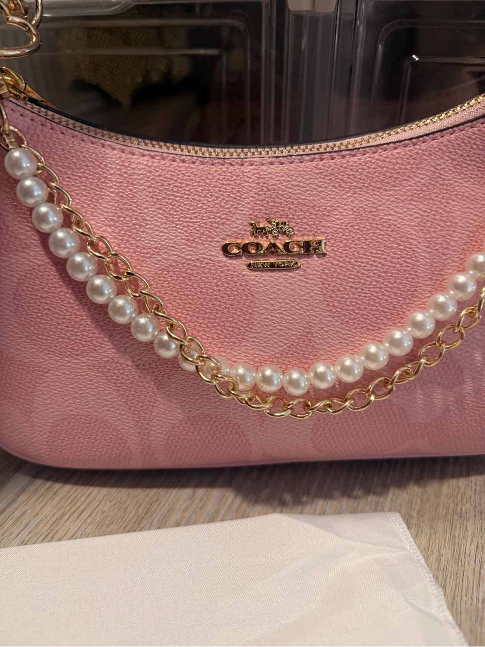 Coach Pink Pearl-Trim L Shoulder Bag